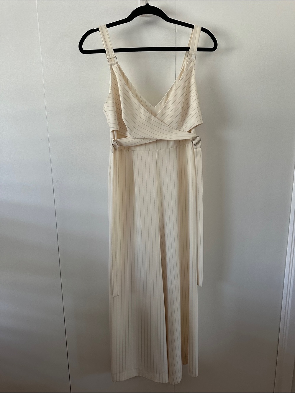 Topshop Cream Pinstripe Wrap Jumpsuit size 6
